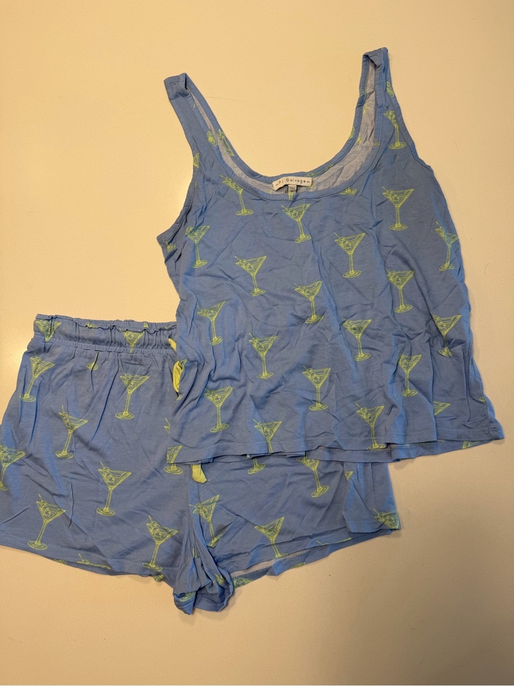 PJ Salvage Blue Tank & Short Pajama Set with Lime Martini Print